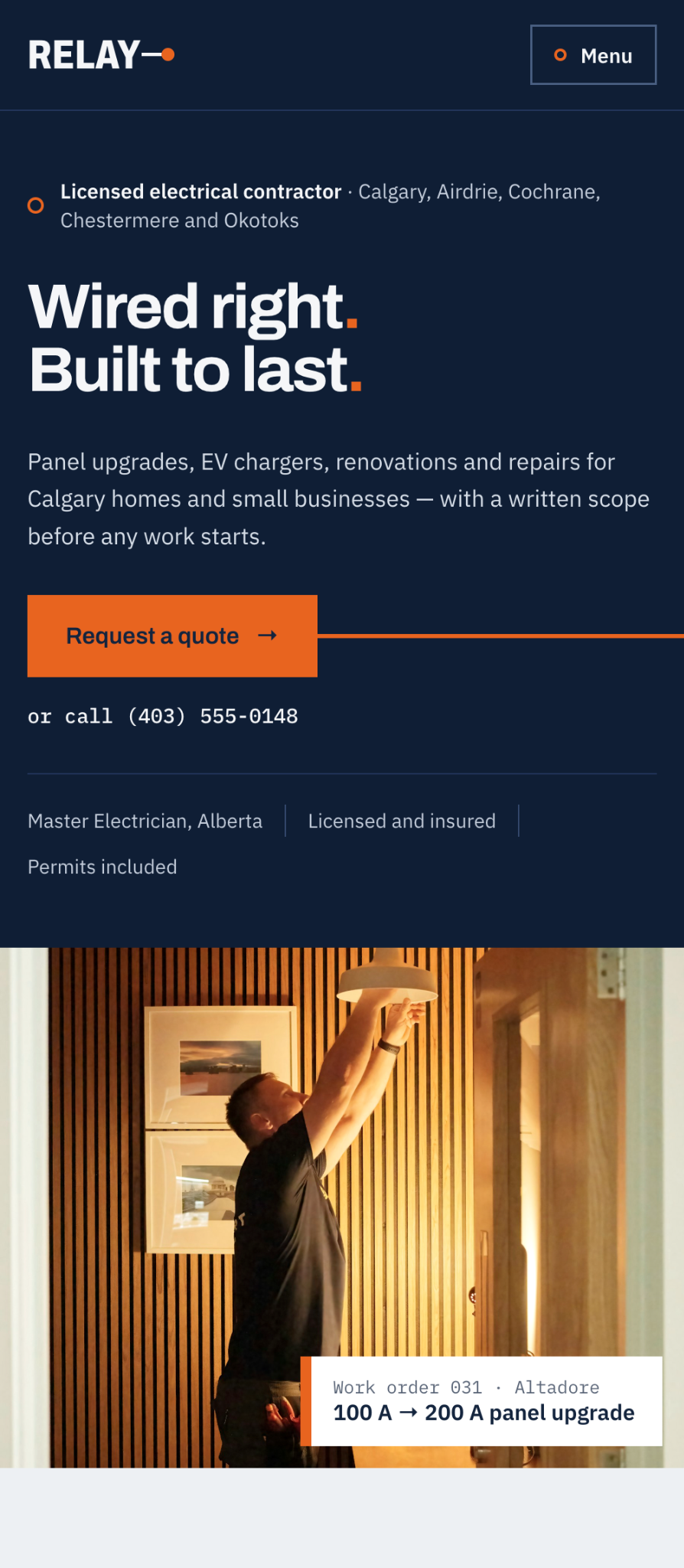 Updated Relay Electrical demo site on a phone
